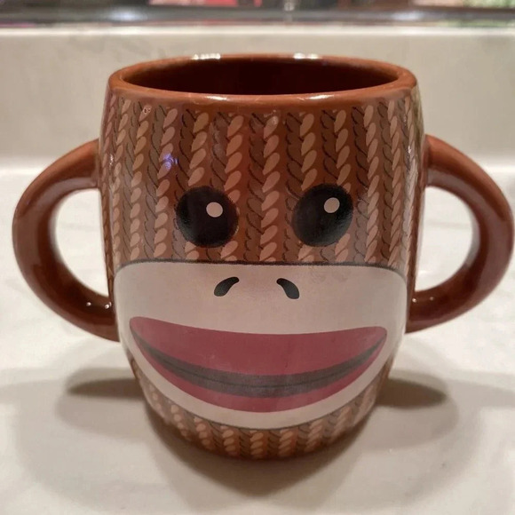 Sock Monkey Mug Double Handle Coffee Mug Galerie Brown - Picture 2 of 4